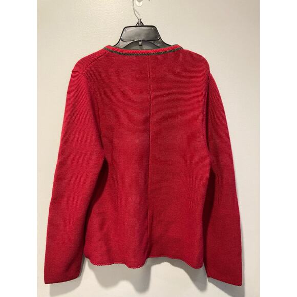 H. Moser Button Cardigan Red Green Embroidery Trim Wool 14 - Picture 3 of 9